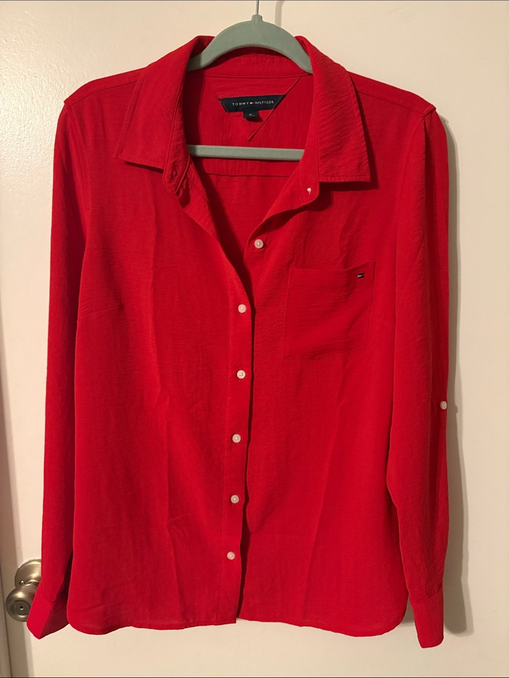 Tommy Hilfiger Bright Red Long-Sleeve Button Shirt